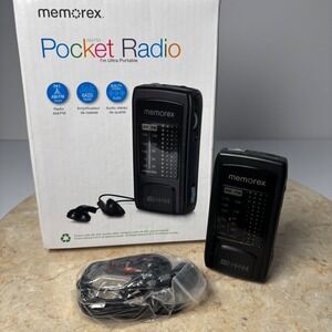Memorex MR4210 AM/FM Pocket Radio with Dynamic Bass System and Earbuds Black